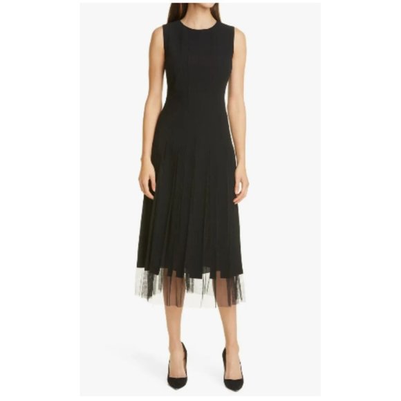 Hugo Boss Dresses & Skirts - SOLD Hugo Boss Black Sleeveless Pleated Mesh Overlay Fit & Flare Midi Dress Sz